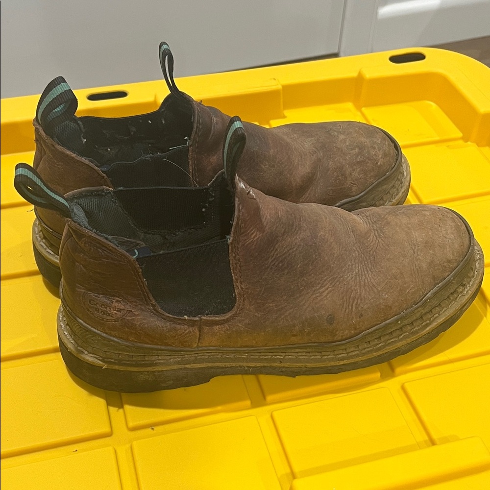 Men's Georgia boot (Romeo’s) Work Boots Brown Leather Slip-On